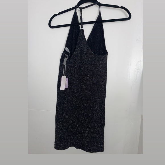 Charlotte Russe- Sparkly Black Halter Top Mini Bodycon dress with open shoulder - Picture 3 of 5